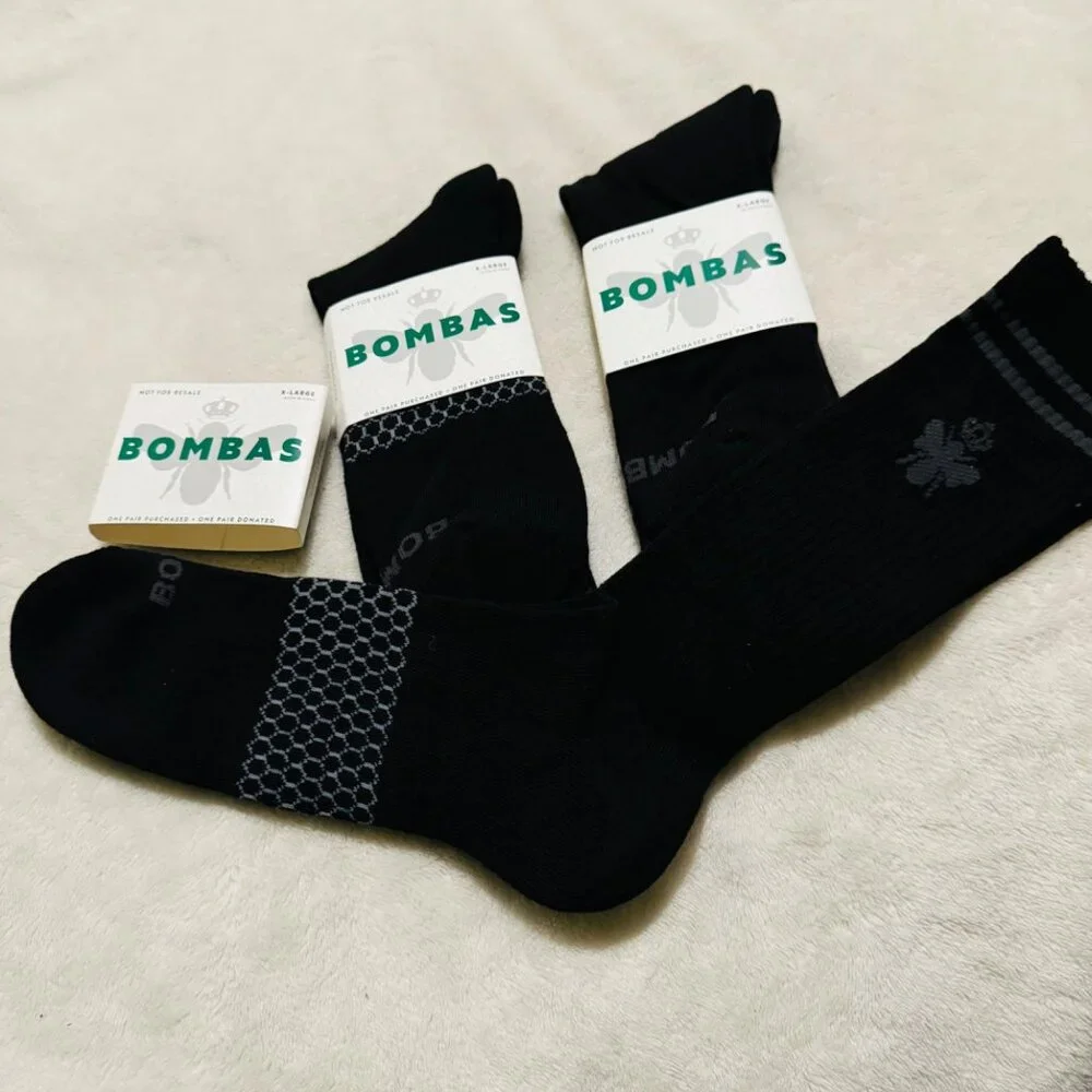 Bombas Calf Socks mens size XL solid black Honeycomb cushion stay up 3 pairs new